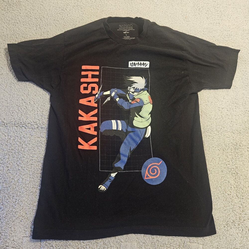 Naruto‎ Shippuden Kakashi Black Graphic T-Shirt Mens LARGE